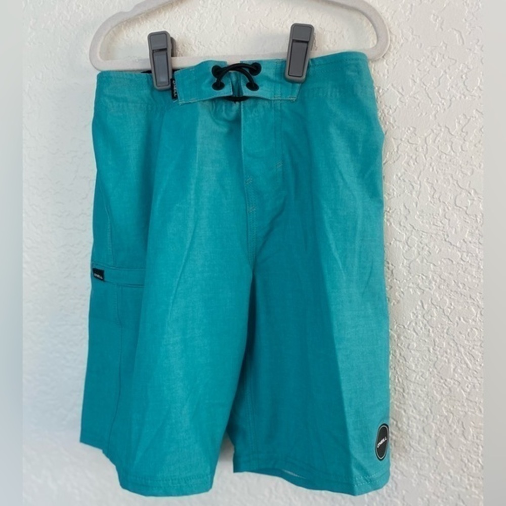 O’Neill Boys Aqua Blue Solid Swim Trunks Size 7L